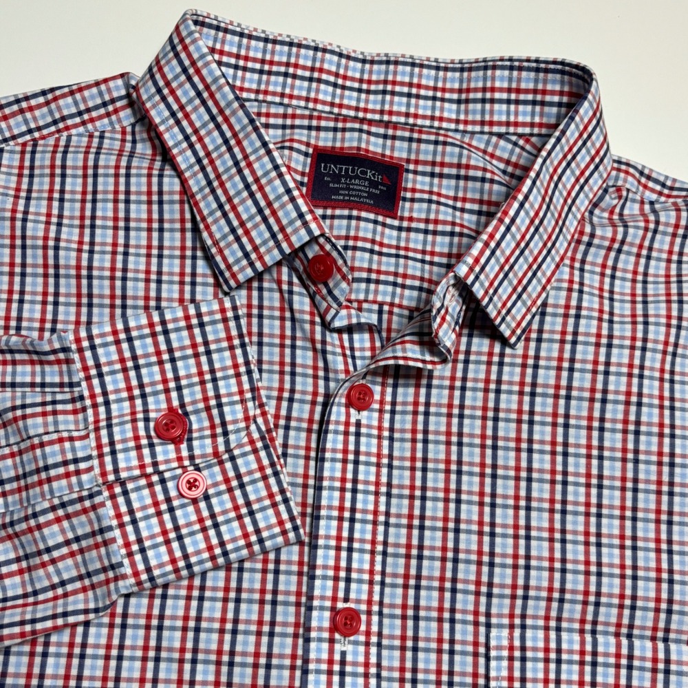 UNTUCKit Tommasi WF Slim Fit Wrinkle Free Shirt Mens XL Red Blue Plaid Casual